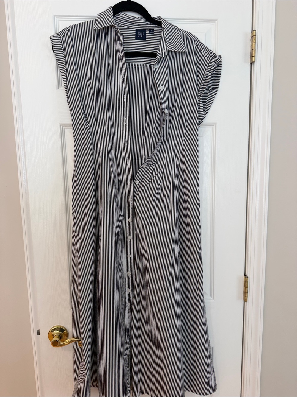 GAP Black/Gray and White Vertical Stripe Maxi Shirt Dress